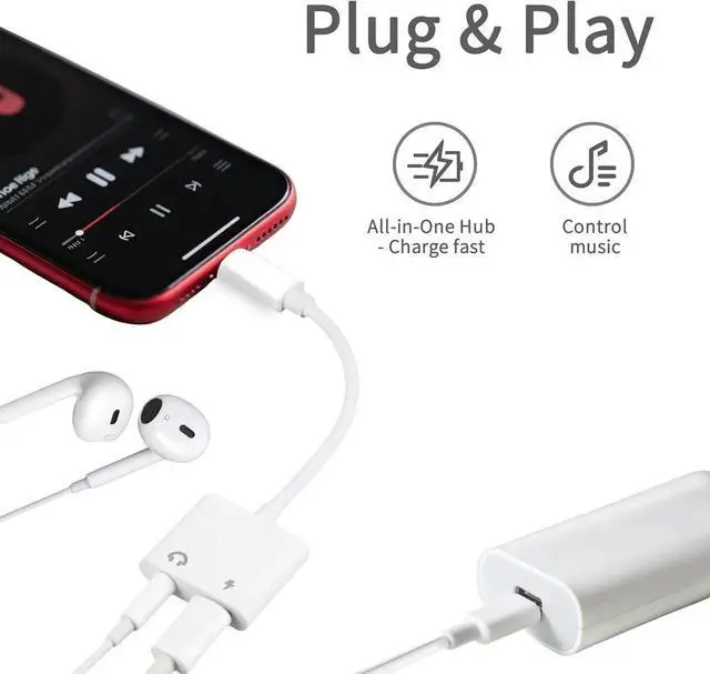 Alt view image 4 of 7 - (2 Pack - White & Black) Lightning to 3.5mm Headphones Jack Adapter for iPhone MFi Certified Dongle 2 in 1 Aux Audio and Charger Splitter Adapter Compatible with iPhone 14/13/12/11/XS/XR/SE/8/7
