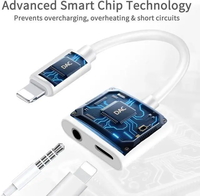 Alt view image 5 of 7 - (2 Pack - White & Black) Lightning to 3.5mm Headphones Jack Adapter for iPhone MFi Certified Dongle 2 in 1 Aux Audio and Charger Splitter Adapter Compatible with iPhone 14/13/12/11/XS/XR/SE/8/7