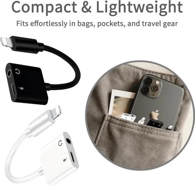 Alt view image 7 of 7 - (2 Pack - White & Black) Lightning to 3.5mm Headphones Jack Adapter for iPhone MFi Certified Dongle 2 in 1 Aux Audio and Charger Splitter Adapter Compatible with iPhone 14/13/12/11/XS/XR/SE/8/7