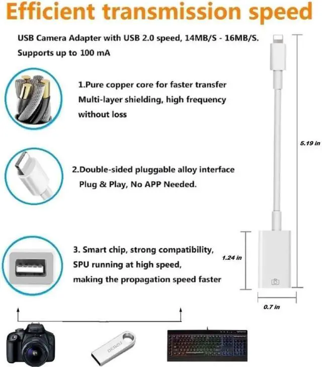 Alt view image 5 of 6 - Lightning Male to USB Female Adapter OTG Data Sync Cable Compatible with iPhone 14 13 11 12pro Max Mini XR X XS 8 7 SE Plus for iPad Air Camera Mouse Keyboard Hub Midi Port Adaptador Connector