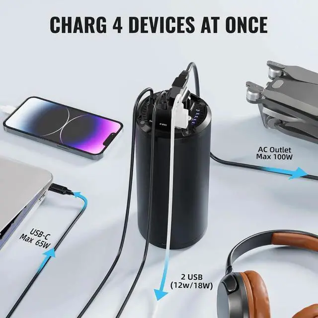 Alt view image 2 of 7 - JAENFONG Portable Laptop Charger with AC Outlet 98Wh/100W Power Bank 27000mAh External Travel Battery Pack with LED Flashlight for MacBook IPad HP iPhone Switch and More