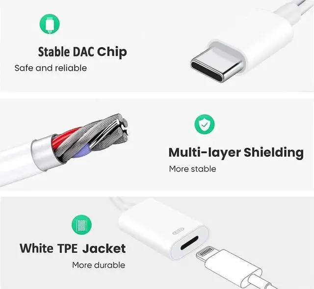 Alt view image 3 of 6 - USB C to Lightning Headphone Audio Adapter for iPhone 16 15 Plus Pro Max with Charge Data Type C Male to Female Lightning Earphone Converter Dongle for iPad Pro Air Mini MacBook