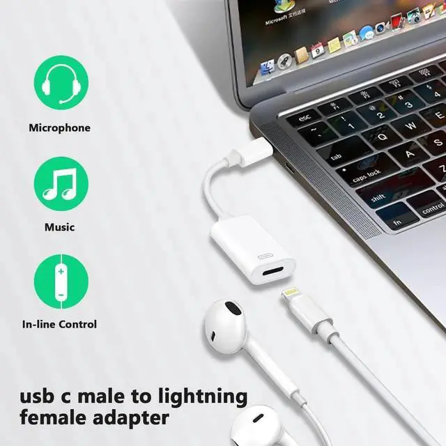 Alt view image 5 of 6 - USB C to Lightning Headphone Audio Adapter for iPhone 16 15 Plus Pro Max with Charge Data Type C Male to Female Lightning Earphone Converter Dongle for iPad Pro Air Mini MacBook