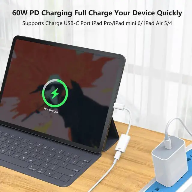 Alt view image 4 of 6 - USB C to Lightning Headphone Audio Adapter for iPhone 16 15 Plus Pro Max with Charge Data Type C Male to Female Lightning Earphone Converter Dongle for iPad Pro Air Mini MacBook