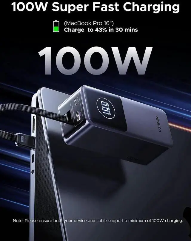 Alt view image 6 of 7 - JAENFONG Nexode Power Bank 20000mAh 130W with Built-in USB C Cable Laptop Travel Portable Charger 80W Input Fast Charging for MacBook Pro/Air/iPhone 16/iPad Pro/Galaxy S25 Ultra//HP and More