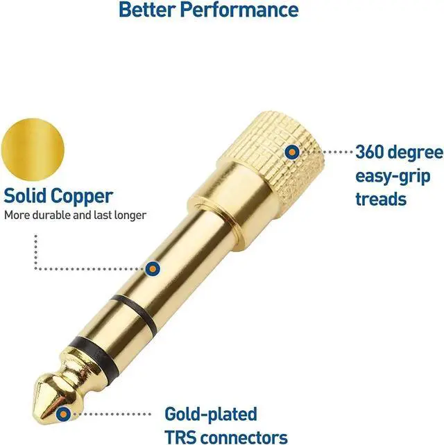 Alt view image 4 of 6 - JAENFONG 5-Pack 1/4 to 1/8 Headphone Adapter 6.35mm to 3.5mm Adapter Male to Female Gold Plated Stereo Headphone 3.5mm to 1/4 Adapter