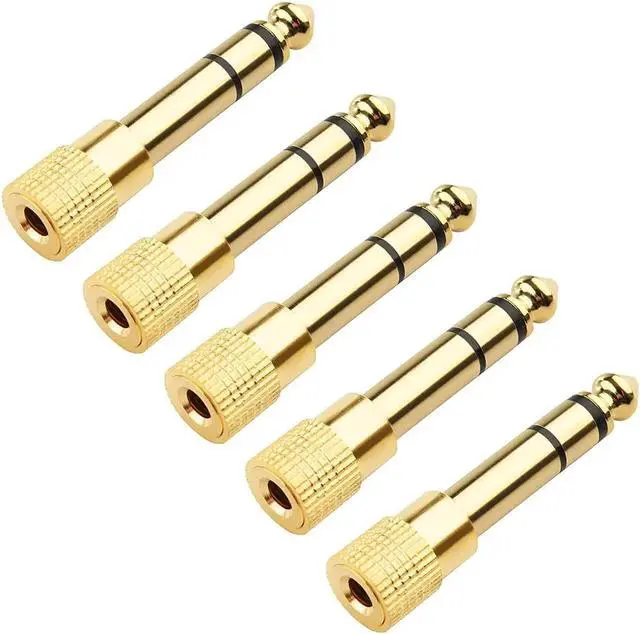 Main image of JAENFONG 5-Pack 1/4 to 1/8 Headphone Adapter 6.35mm to 3.5mm Adapter Male to Female Gold Plated Stereo Headphone 3.5mm to 1/4 Adapter