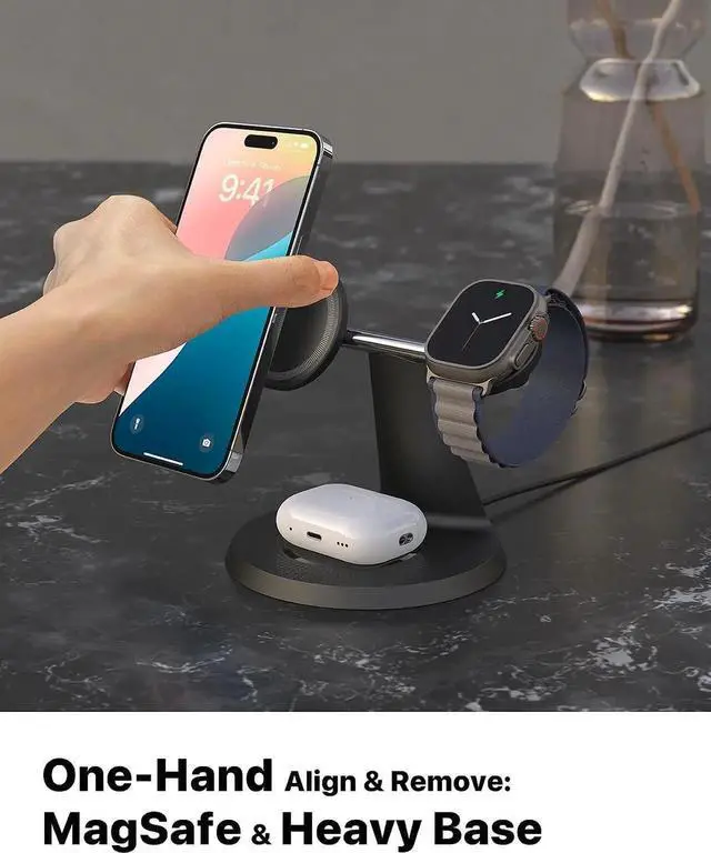 Alt view image 3 of 7 - JAENFONG 3 in 1 Wireless Charging Station for Device: Fast Charging Station for iPhone and Watch with MagSafe Stable Charger Stand for iPhone 12-16 & iWatch & AirPods
