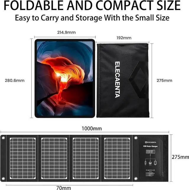 Alt view image 5 of 7 - JAENFONG 30W Solar Panel with USB C Fast Charging & QC 3.0 USB Ports Compatible with Cell Phone iPhone iPad Drone Camera Foldable Portable Solar Charger for Camping Hiking Backpacking