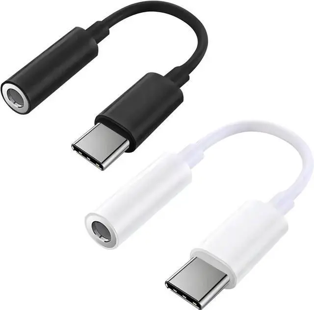 Main image of JAENFONG 2 Pack USB C to 3.5mm Headphone Jack Adapter Hi-Fi DAC Audio Converter with Microphone Compatible with iPhone 15/Pro Galaxy iPad Pro MacBook Pixel Black & White