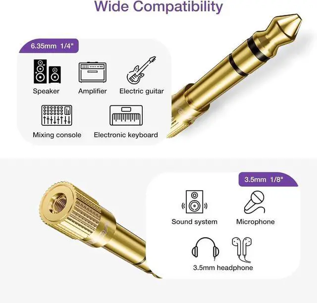Alt view image 6 of 7 - JAENFONG 6.35mm (1/4 inch) Male to 3.5mm (1/8 inch) Female Stereo Audio Jack Adapter for Aux Cable Guitar Amplifier Headphone 2 Pack