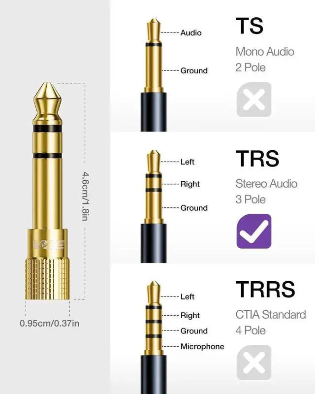 Alt view image 7 of 7 - JAENFONG 6.35mm (1/4 inch) Male to 3.5mm (1/8 inch) Female Stereo Audio Jack Adapter for Aux Cable Guitar Amplifier Headphone 2 Pack