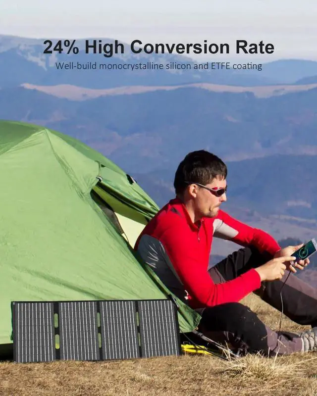 Alt view image 5 of 7 - JAENFONG 60W Portable Solar Panel for Power Station USB C & USB A and DC 18V Output IP68 Waterproof Foldable ETFE Solar Charger Compatible with iPhone Camping Hiking Outdoor