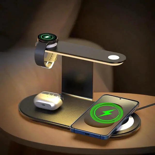 Alt view image 2 of 7 - JAENFONG 4-in-1 Charging Station for /Android with 3-Level Night Light 18W Wireless Charger for Galaxy S25 Ultra/S24/S23/S22/Note 20 Galaxy Watch Ultra/8/7 Galaxy Buds 3 Pro(Black)