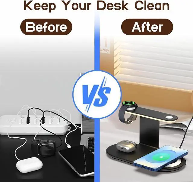 Alt view image 6 of 7 - JAENFONG 4-in-1 Charging Station for /Android with 3-Level Night Light 18W Wireless Charger for Galaxy S25 Ultra/S24/S23/S22/Note 20 Galaxy Watch Ultra/8/7 Galaxy Buds 3 Pro(Black)