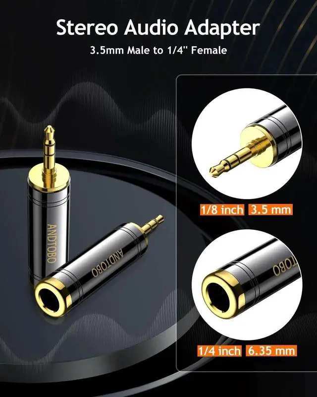 Alt view image 5 of 7 - JAENFONG 1/4 to 3.5 mm Stereo Pure Copper Headphone Adapter 3.5 mm(1/8) Plug Male to 6.35 mm (1/4) Jack Female Stereo Adapter for Headphone Amp Adapter Black 2-Pack