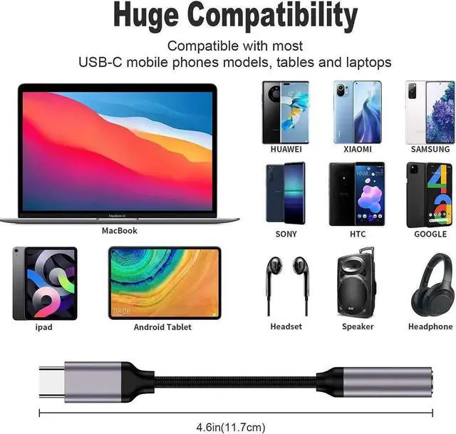 Alt view image 7 of 7 - JAENFONG USB Type C to 3.5mm Female Headphone Jack Adapter-2 pack USB C to Aux Audio Dongle Cable Cord Compatible with Pixel 4 3 2 XL Galaxy S21 S20 Ultra S20+ Note 20 10 S10 S9 Plus for iPad Pro