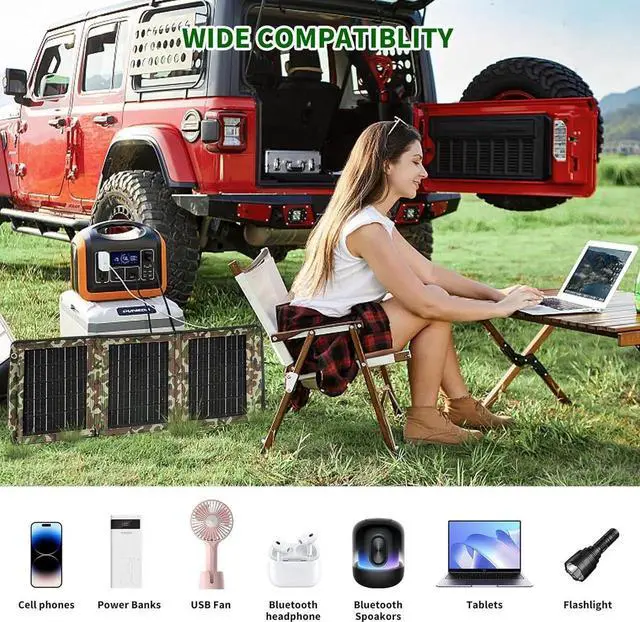 Alt view image 5 of 7 - JAENFONG Upgraded Portable Solar Charger Foldable Solar Panels USB Ports 30W Solar Charger(5V/3A Max) Waterproof for Camping Backpacking Compatible with Cell Phone iPhone iPad Galaxy LG