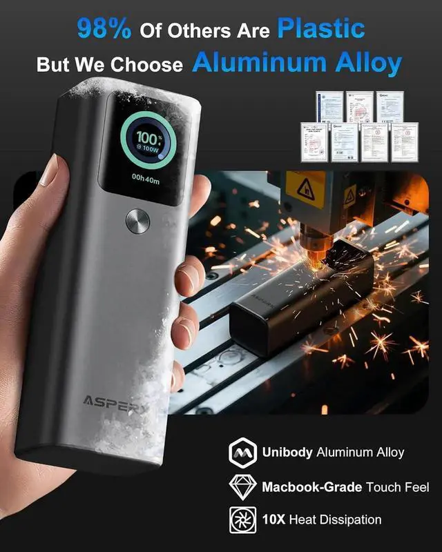 Alt view image 6 of 7 - JAENFONG Laptop Power Bank 20 000mAh 165W Retractable Cables Aluminum Alloy Unibody Portable Charger Power Bank Battery Bank for MacBook Pro/Air/iPhone 16/iPad Pro/S25 Ultra//HP(Flight-Approved)