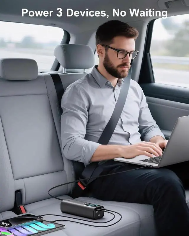 Alt view image 7 of 7 - JAENFONG Laptop Power Bank 20 000mAh 165W Retractable Cables Aluminum Alloy Unibody Portable Charger Power Bank Battery Bank for MacBook Pro/Air/iPhone 16/iPad Pro/S25 Ultra//HP(Flight-Approved)