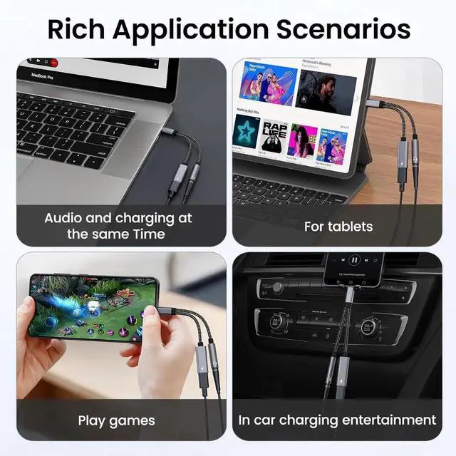 Alt view image 4 of 7 - JAENFONG Galaxy S25 Headphone Adapter USB C to AUX Mic Jack with PD 60W Fast Charging for Stereo Earphones Compatible with Galaxy S25/S25+/S25 Ultra/S24/S24+ Google Pixel 8/7