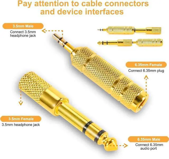 Alt view image 4 of 6 - JAENFONG 4 Pack Headphone Jack Adapter - 3.5mm (1/8 inch) Male to 6.35mm (1/4 inch) Female and 6.35mm (1/4) to 3.5mm (1/8) Audio Adapter for Player Headphone Guitar Amplifier