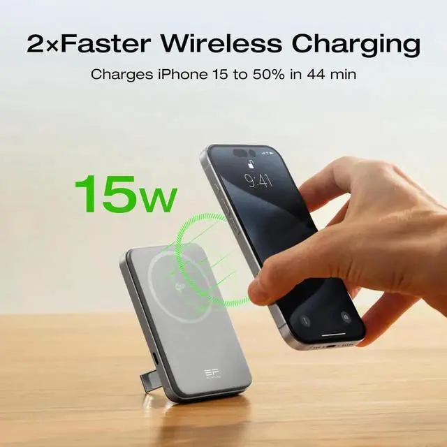 Alt view image 3 of 7 - JAENFONG Rapid Power Bank Wireless 5000mAh & 30W GaN USB C Charger Qi2 Certified Ultra-Fast Magnetic Portable Charger with Stand & Built-in Cables Battery Pack Compatible with iPhone 16/15/14/13