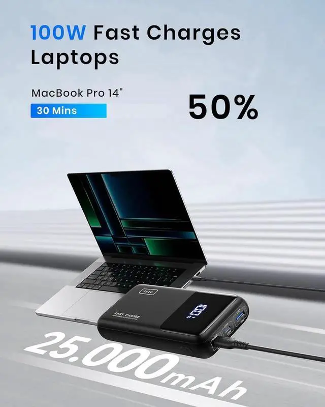 Alt view image 7 of 7 - JAENFONG Power Bank 25000mAh 100W USB C Laptop Portable Charger PD QC Fast Charging 3-Output Battery Pack Travel Charger for Laptop MacBook iPad Tablet Steam Deck iPhone 16 15 14 Pro S22 etc