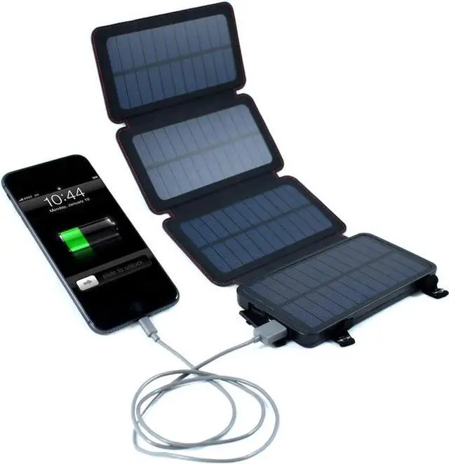 Main image of JAENFONG QuadraPro Solar Charger Power Bank - 5.5W 4-Panel Portable Wireless Phone Charger - Compatible with iPhone Android 2 USB Port Flashlight Magnetic Case Hanging Loops - Battery Backup