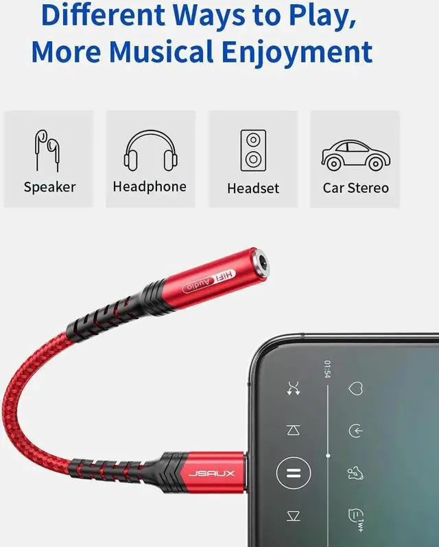 Alt view image 2 of 7 - JAENFONG Headphone Adapter for iPhone Lightning to 3.5mm Adapter [ MFi Certified] Compatible with iPhone 14 Pro Max/14 Plus/13 12 11 Pro Max/SE/XS-Red