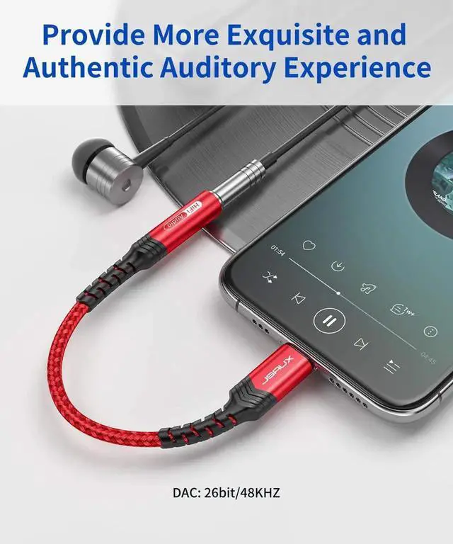 Alt view image 4 of 7 - JAENFONG Headphone Adapter for iPhone Lightning to 3.5mm Adapter [ MFi Certified] Compatible with iPhone 14 Pro Max/14 Plus/13 12 11 Pro Max/SE/XS-Red