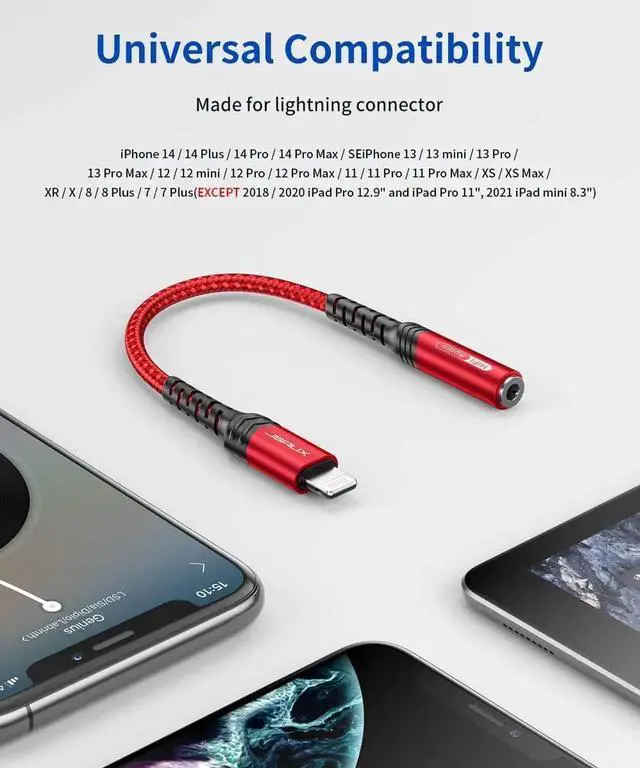 Alt view image 5 of 7 - JAENFONG Headphone Adapter for iPhone Lightning to 3.5mm Adapter [ MFi Certified] Compatible with iPhone 14 Pro Max/14 Plus/13 12 11 Pro Max/SE/XS-Red