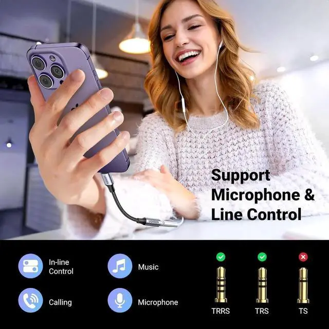 Alt view image 6 of 7 - JAENFONG Headphone Adapter for iPhone Lightning to 3.5mm Adapter MFi Certified Lightning Aux Audio Jack Dongle Compatible with iPhone 14 Pro Max/14 Plus/13 12 11 Pro Max/SE/XS Grey