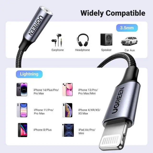 Alt view image 3 of 7 - JAENFONG Headphone Adapter for iPhone Lightning to 3.5mm Adapter MFi Certified Lightning Aux Audio Jack Dongle Compatible with iPhone 14 Pro Max/14 Plus/13 12 11 Pro Max/SE/XS Grey