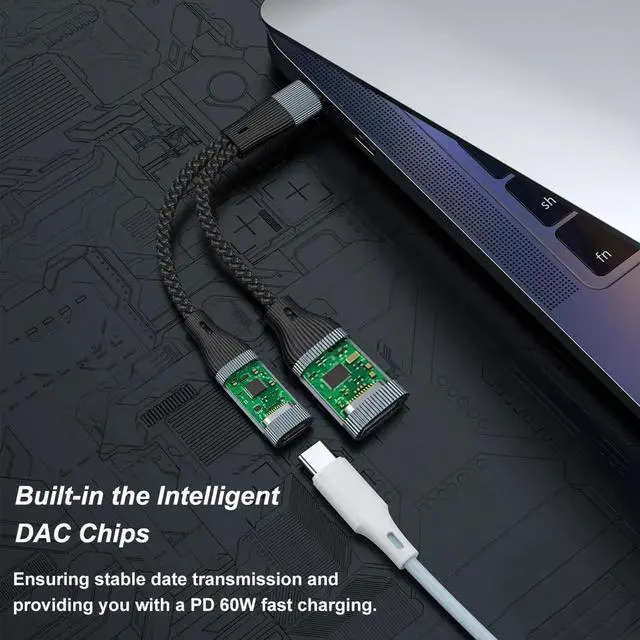 Alt view image 2 of 6 - JAENFONG USB C Splitter 2-in-1 USB C to USB OTG Adapter with PD 60W Charging Port Compatible with iPhone 16/15 Series iPad MacBook Galaxy S24/S23 and More