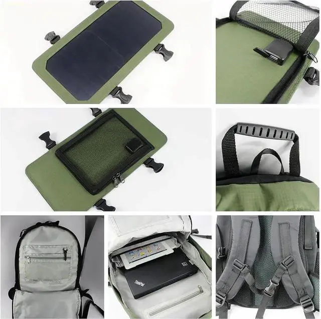 Alt view image 6 of 7 - JAENFONG Solar Backpack 7W Solar Panel Charge for Cell Phones and 5V Device Power Supply