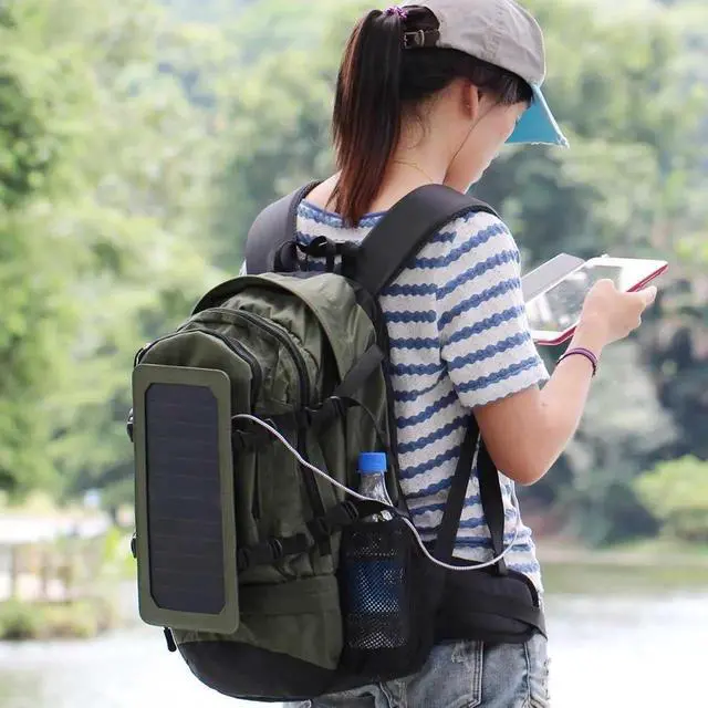 Alt view image 4 of 7 - JAENFONG Solar Backpack 7W Solar Panel Charge for Cell Phones and 5V Device Power Supply