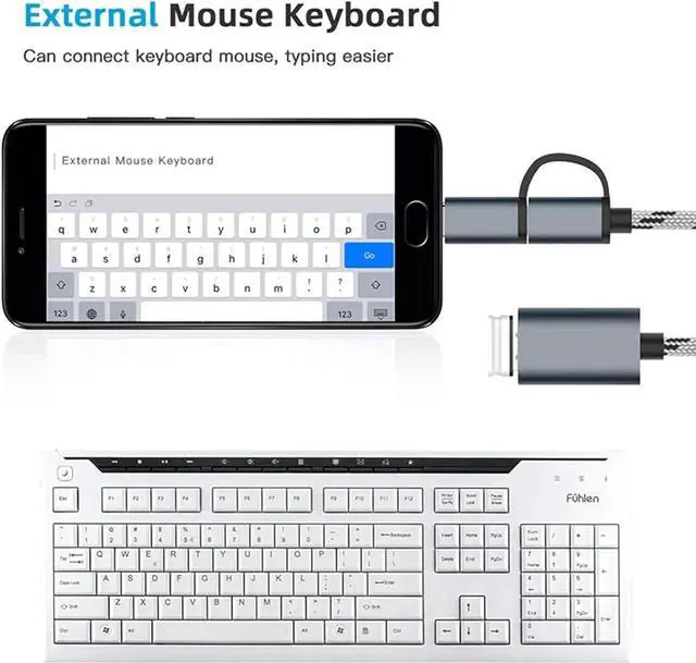 Alt view image 6 of 7 - JAENFONG GANA 2-in-1 OTG Adapter USB to Type-C & Micro USB Nylon Interface Fast Transfer Connector Cellphone Charging Line (Grey)