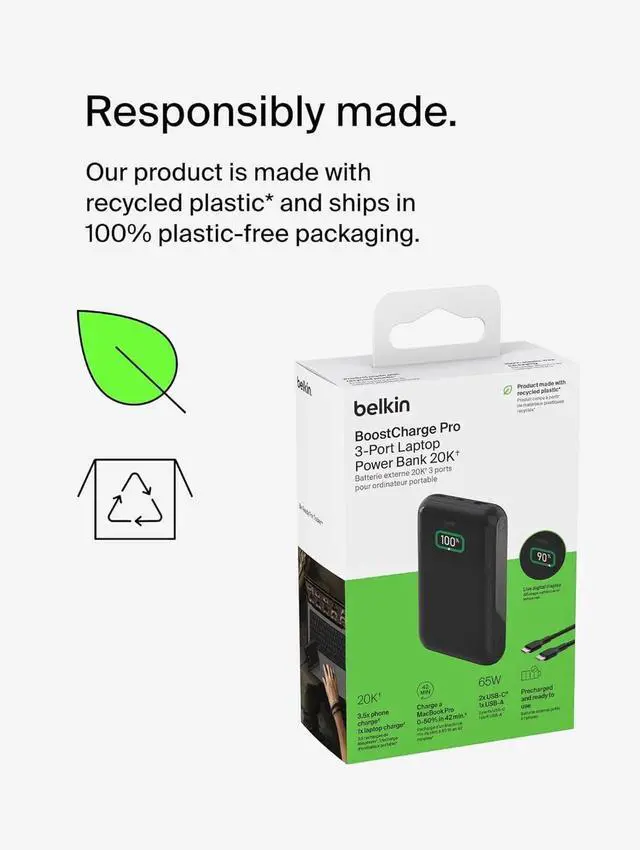 Alt view image 2 of 6 - JAENFONG Portable Charger 3-Port Laptop Power Bank 20000 mAh - USB-C & USB-A Ports 65W iPhone Charger Fast Charging - MacBook iPhone 16 iPad Galaxy S25 Nintendo Switch 2 etc - Black