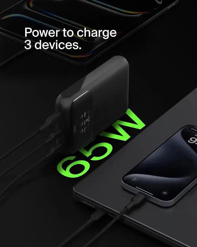 Alt view image 5 of 6 - JAENFONG Portable Charger 3-Port Laptop Power Bank 20000 mAh - USB-C & USB-A Ports 65W iPhone Charger Fast Charging - MacBook iPhone 16 iPad Galaxy S25 Nintendo Switch 2 etc - Black