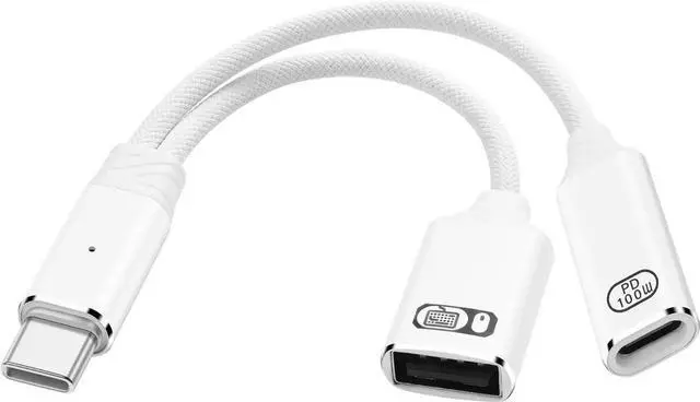 Main image of JAENFONG USB C to USB OTG Adapter 1 in 2 Splitter USB C Male to USB A Female with 100W PD Charging Cable Type C OTG Female for Smartphone Tablet Laptop etc