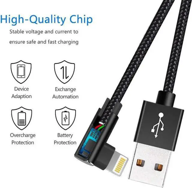 Alt view image 3 of 6 - JAENFONG iPhone Charger 3Pack 6FT Lightning Cable Right Angle Lightning Charging Cord Compatible with iPhone 13/12/11/Pro/Xs Max/XS/XR/7/7Plus/X/8/8Plus/6S/6S Plus/SE (Black 6FT)