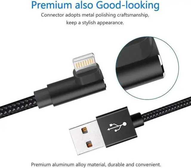 Alt view image 5 of 6 - JAENFONG iPhone Charger 3Pack 6FT Lightning Cable Right Angle Lightning Charging Cord Compatible with iPhone 13/12/11/Pro/Xs Max/XS/XR/7/7Plus/X/8/8Plus/6S/6S Plus/SE (Black 6FT)