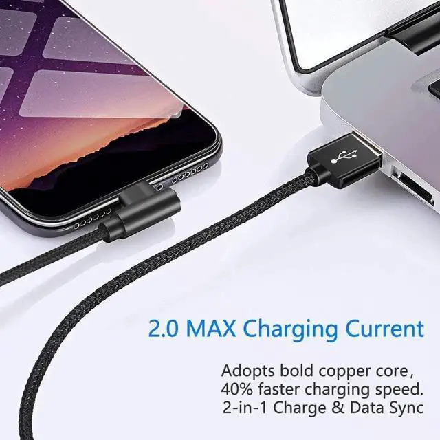 Alt view image 2 of 6 - JAENFONG iPhone Charger 3Pack 6FT Lightning Cable Right Angle Lightning Charging Cord Compatible with iPhone 13/12/11/Pro/Xs Max/XS/XR/7/7Plus/X/8/8Plus/6S/6S Plus/SE (Black 6FT)