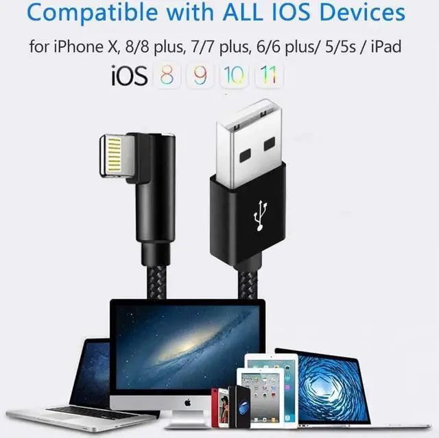 Alt view image 4 of 6 - JAENFONG iPhone Charger 3Pack 6FT Lightning Cable Right Angle Lightning Charging Cord Compatible with iPhone 13/12/11/Pro/Xs Max/XS/XR/7/7Plus/X/8/8Plus/6S/6S Plus/SE (Black 6FT)