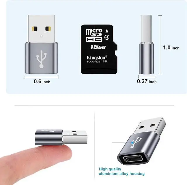 Alt view image 3 of 7 - JAENFONG USB to USBC Adapter 8 Pack USB A to C Adapter USBC Female to USBA Male OTG Connector C Cable Converter for iPhone iWatch Car Play USB Charger Grey