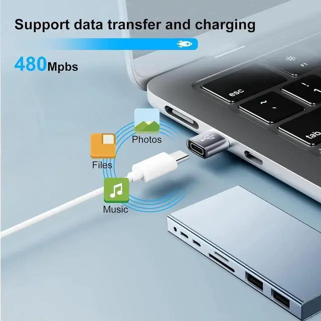 Alt view image 7 of 7 - JAENFONG USB to USBC Adapter 8 Pack USB A to C Adapter USBC Female to USBA Male OTG Connector C Cable Converter for iPhone iWatch Car Play USB Charger Grey