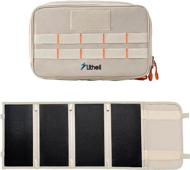 Main image of JAENFONGLitheli Portable Solar Panel with Bag 24W Mini Power Generation Charger for Phone & U20 Battery Foldable Lightweight USB-A and USB-C Ports Adjustable Stands (4-Panel)