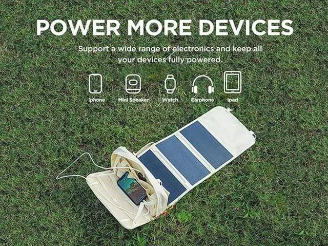 Alt view image 6 of 7 - JAENFONGLitheli Portable Solar Panel with Bag 24W Mini Power Generation Charger for Phone & U20 Battery Foldable Lightweight USB-A and USB-C Ports Adjustable Stands (4-Panel)