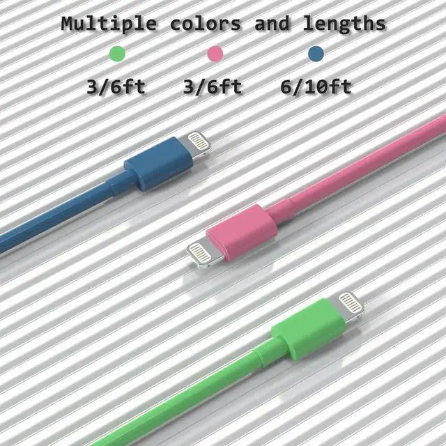 Alt view image 3 of 7 - 6Pack(3/3/6/6/6/10 FT) Original [ MFi Certified] iPhone Charger Fast Charging Lightning Cable iPhone Charger Cord for iPhone 14/13/12/11 Pro Max/XS MAX/XR/XS iPad AirPods-Green and Pink and Blue